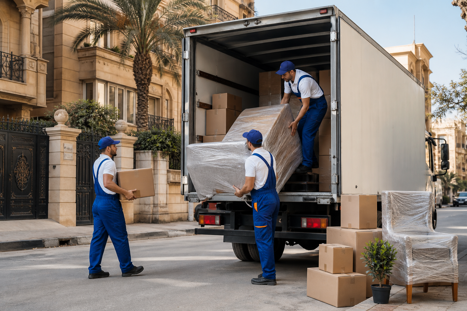 Modern moving truck loading furniture